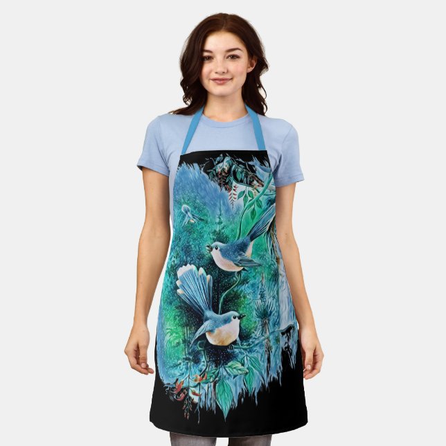 Winter Blue Bird Painting Apron (Worn)