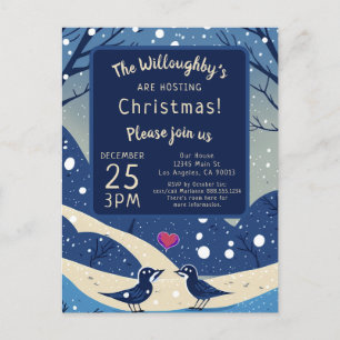 Winter Blue Birds in Love Christmas Wedding  Postcard