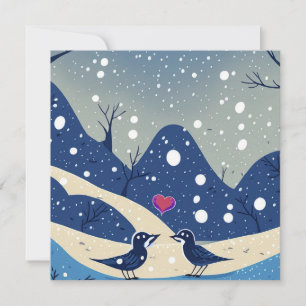 Winter Blue Birds in Love Christmas Wedding  Thank You Card