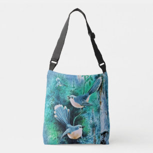 Winter Blue Birds Painting Crossbody Bag