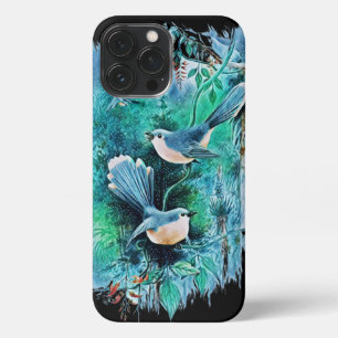 Winter Blue Birds Painting iPhone 13 Pro Max Case
