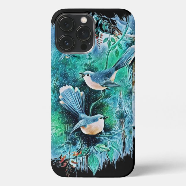 Winter Blue Birds Painting iPhone Case (Back)