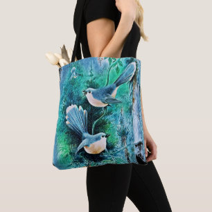 Winter Blue Birds Painting Tote Bag