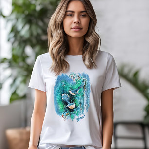 Winter Blue Birds Painting With Text T-Shirt