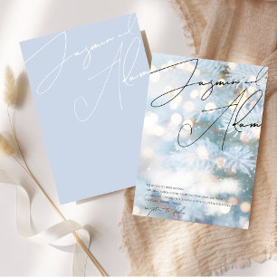 Winter Blue Bohke Christmas Tree Festive Wedding Invitation