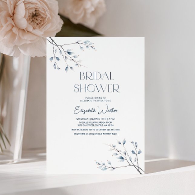Winter Blue Botanical Minimalist Bridal Shower Invitation (Creator Uploaded)