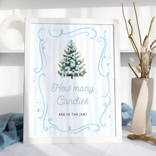 Winter Blue Bow Baby Shower Guess How Many Candies Poster