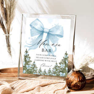 Winter Blue Bow Baby Shower Mom-osa Bar Poster