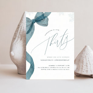 Winter Blue Bow Coquette Girl Boy 30th Birthday Invitation