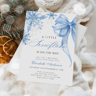 Winter Blue Bow Snowflakes Baby Shower Invitation