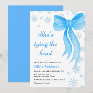 Winter Blue Bow Snowflakes Bridal Shower Invitation