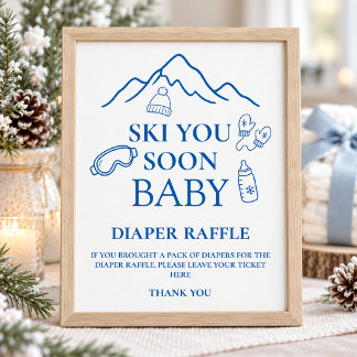 Winter Blue Boy Ski You Soon Baby Shower Diaper Poster