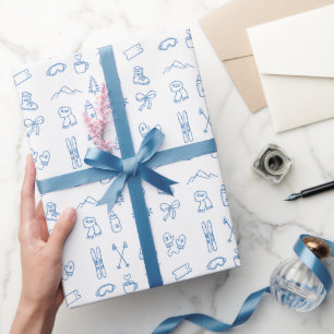 Winter Blue Boy Ski You Soon Baby Shower Wrapping Paper