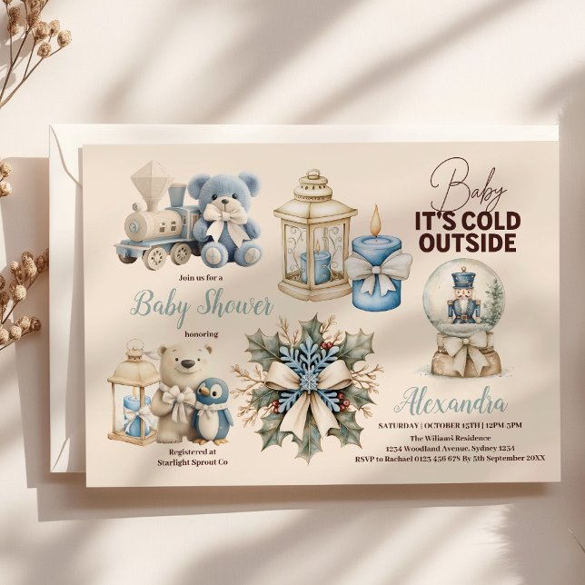 Winter Blue Christmas Holiday Baby Shower Invitation (Creator Uploaded)