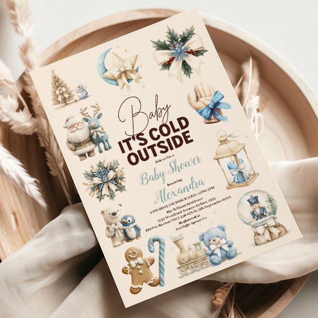 Winter Blue Christmas Holiday Baby Shower Invitation (Creator Uploaded)