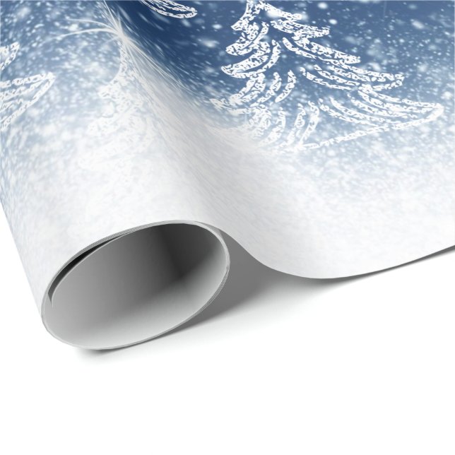 Winter Blue Christmas Trees Wrapping Paper (Roll Corner)