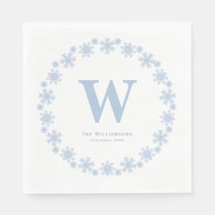 Winter Blue Christmas Wreath initial Napkin