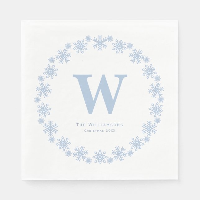 Winter Blue Christmas Wreath initial  Napkin (Front)
