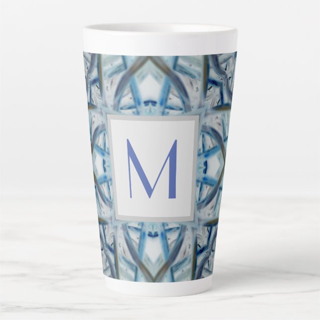 Winter Blue Crystal Pattern Monogram Mug (Front)