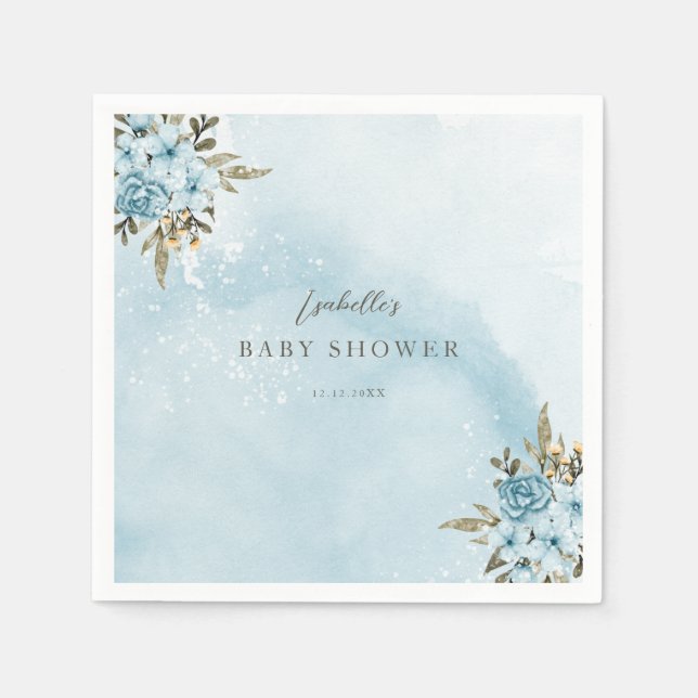 Winter Blue Floral Baby Shower Napkin (Front)
