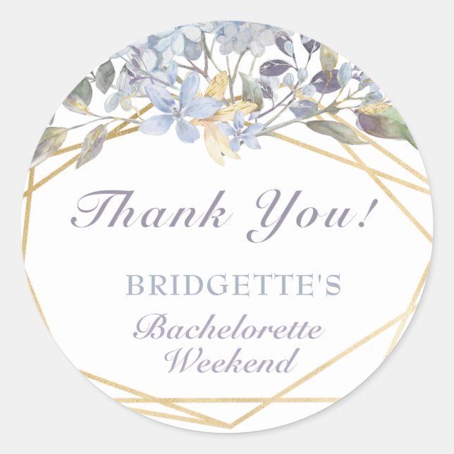 Winter Blue Floral Bachelorette Party Thank You Classic Round Sticker (Front)