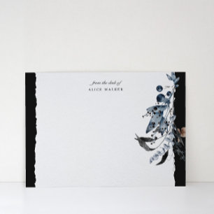 Winter Blue Floral Monogram Stationery Note Card