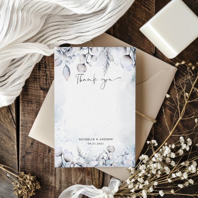 Winter Blue Foliage Photo Thank You Card (Creator Uploaded)