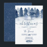 Winter blue forest wood watercolor snow Christmas Invitation<br><div class="desc">Modern elegant indigo blue wood forest pine trees watercolor snow Christmas invitation with painted Christmas tress and an elegant script font typography.</div>