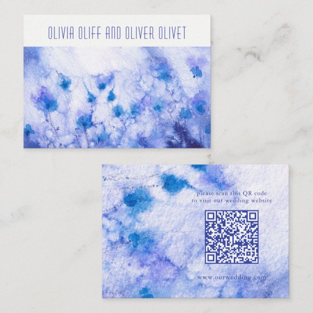 Winter Blue Garden Wedding Website QR Code Enclosure Card (Front/Back)