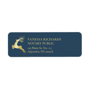 Winter Blue Gold Deer Holiday Business Return Address Label