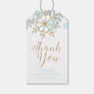 Winter blue Gold Snowflake Baby Shower Favour Tags