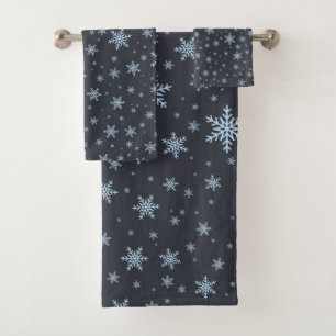 Winter Blue Grey Snowflakes Christmas Season Bath Towel Set