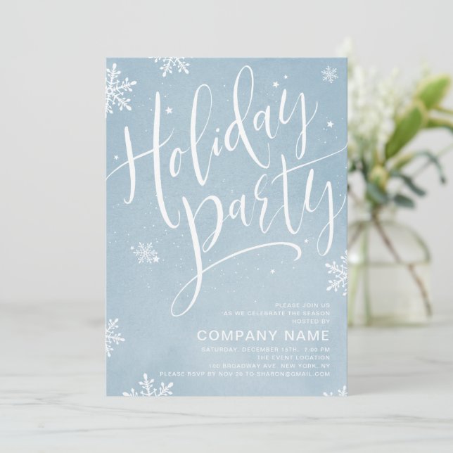 Winter blue handwritten calligraphy holiday Party Invitation (Standing Front)