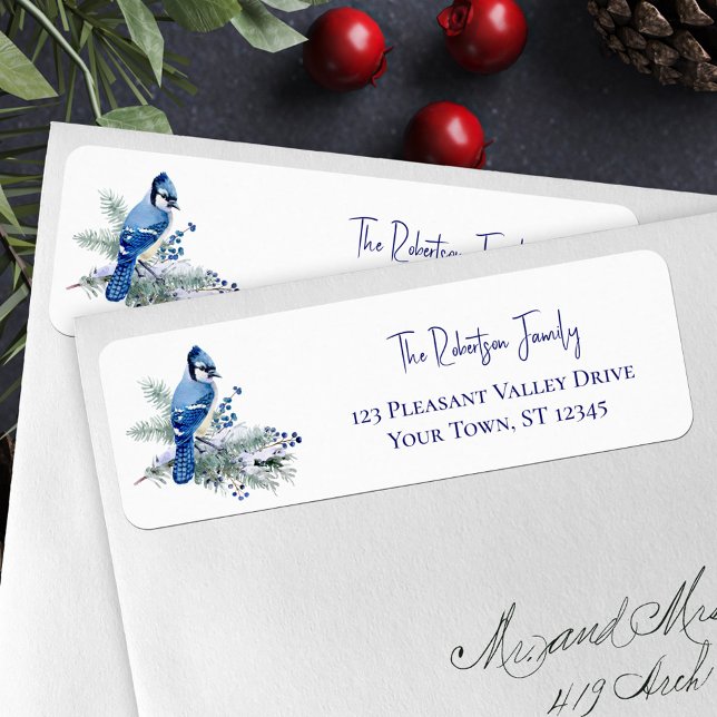 Winter Blue Jay Christmas Return Address Label (Creator Uploaded)