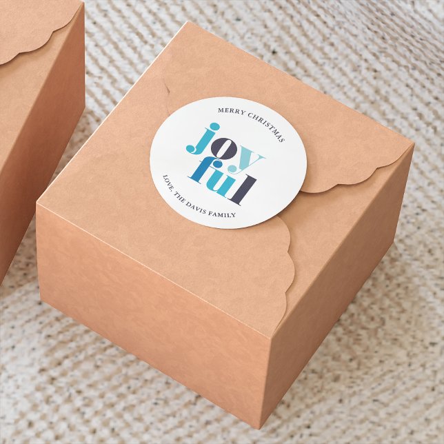 Winter Blue "Joyful" Christmas Classic Round Sticker (Creator Uploaded)