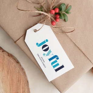 Winter Blue "Joyful" Personalised Holiday  Gift Tags