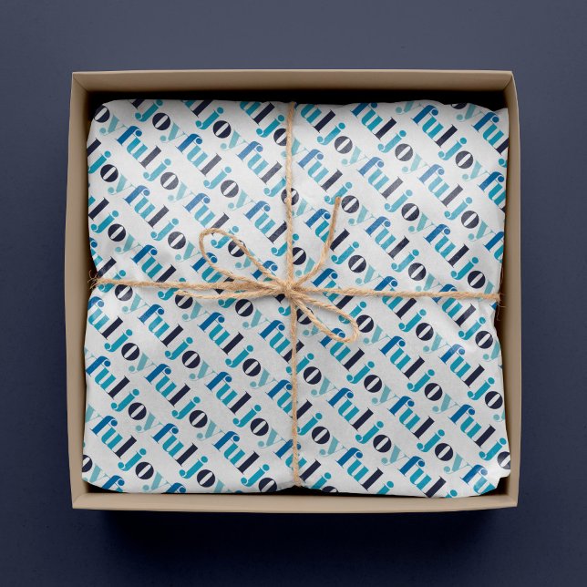 Winter Blue "Joyful" Typography Christmas Tissue Paper (Creator Uploaded)