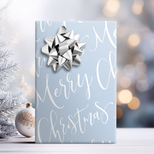 Winter Blue Merry Christmas Calligraphy Holiday Wrapping Paper