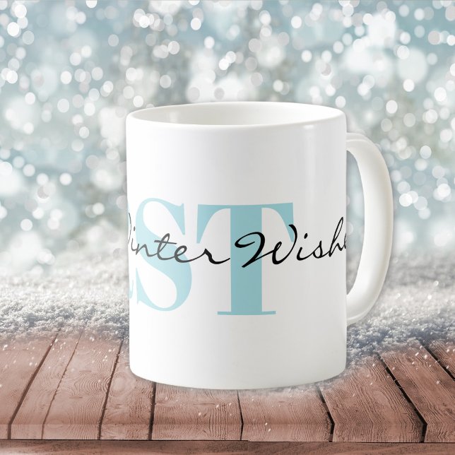 Winter Blue Monogram and Warm Winter Wishes Coffee Mug (Creator Uploaded)