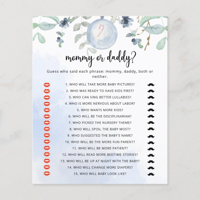 Winter blue mummy or daddy baby shower game (Front)