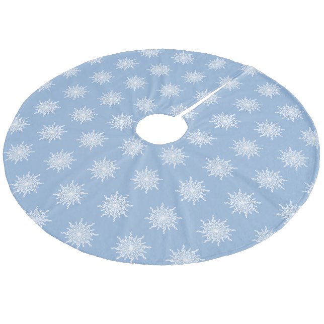 Winter Blue Music Note Snowflake Pattern Fleece Tree Skirt (Angled)
