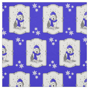 Winter Blue Old English Sheepdog Dog (Grey 1) Cute Fabric
