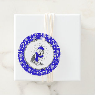 Winter Blue Old English Sheepdog Dog (Grey 1) Cute Favour Tags