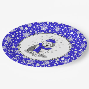 Winter Blue Old English Sheepdog Dog (Grey 1) Cute Paper Plate