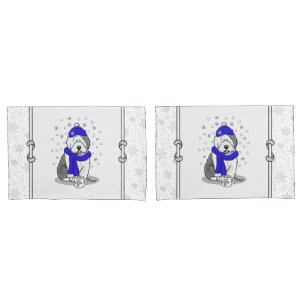 Winter Blue Old English Sheepdog Dog (Grey 1) Cute Pillowcase