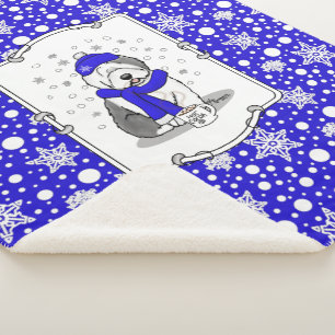 Winter Blue Old English Sheepdog Dog (Grey 1) Cute Sherpa Blanket
