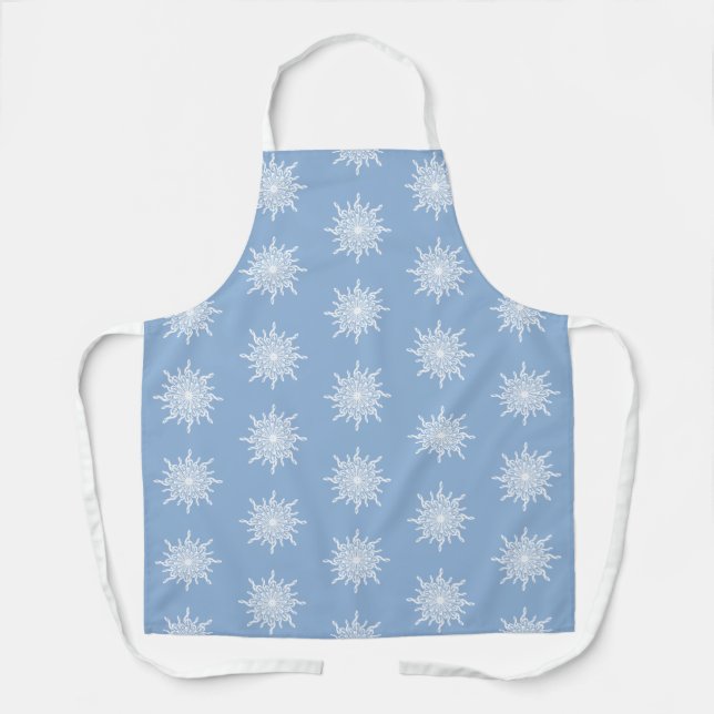 Winter Blue Ornamental G-Clef Snowflake Pattern Apron (Front)