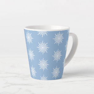 Winter Blue Ornamental G-Clef Snowflake Pattern Latte Mug