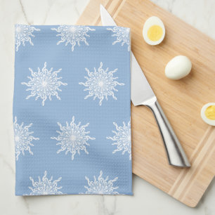 Winter Blue Ornamental G-Clef Snowflake Pattern Tea Towel