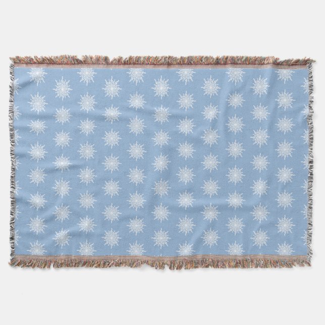 Winter Blue Ornamental G-Clef Snowflake Pattern Throw Blanket (Front)